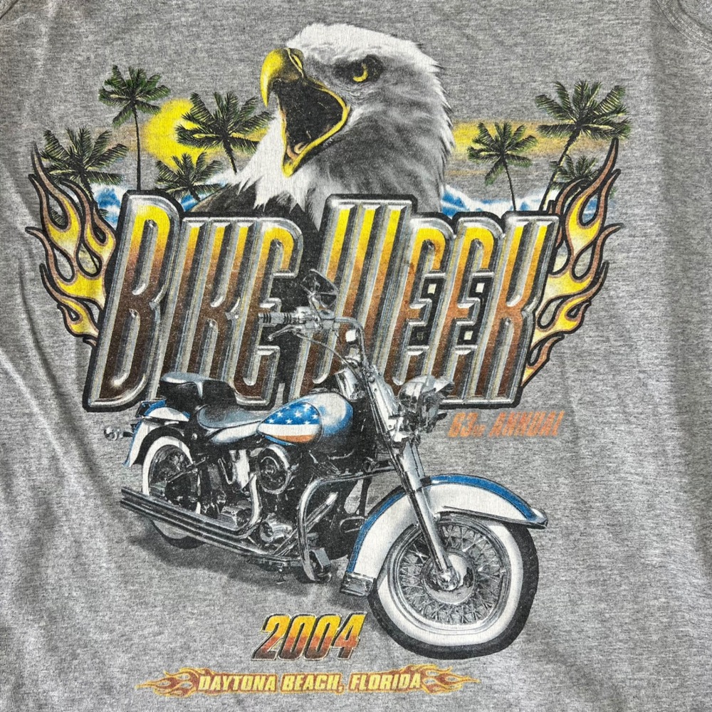 Vintage 2004 Bike Week Tank Top Mens Medium Gray Daytona Beach Eagle Flame